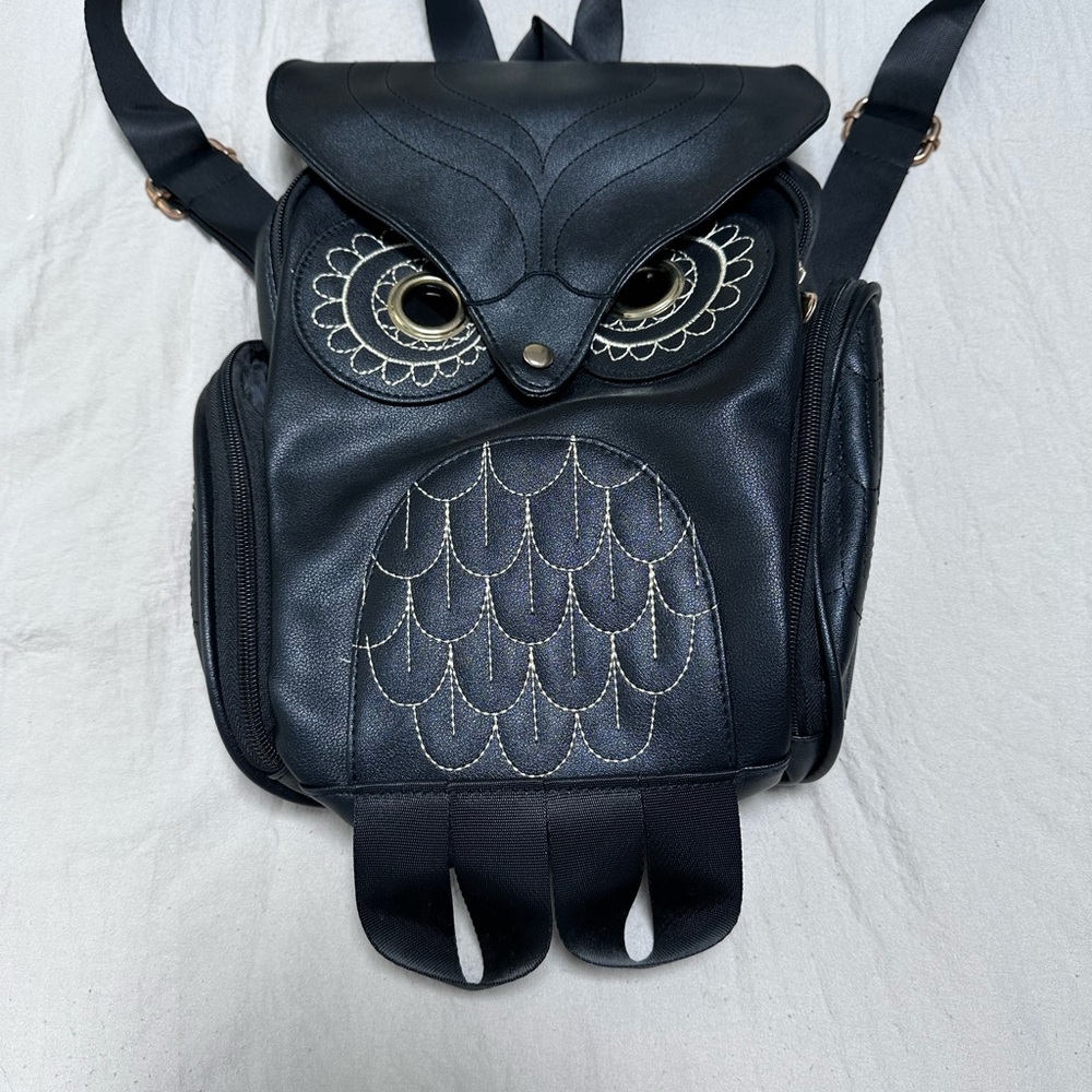 Chic Black Owl Backpack with Gold Details
